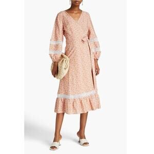 B63 Maje Restella Floral Wrap Midi Dress Womens Large Boho Romantic Coquette